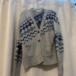 Derek Lam Gray & Navy Geometric Knit V-Neck Cardigan